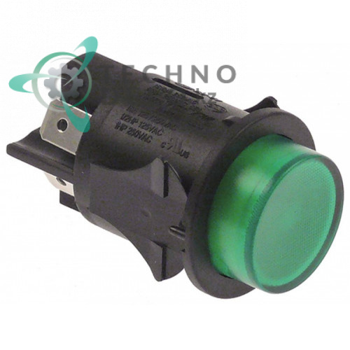 Кнопка зеленая монтаж ø25мм (2NO 250В 16А) с подсветкой